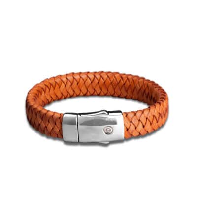 Assieraad Armband Breed – Gevlochten Leder – Cognac