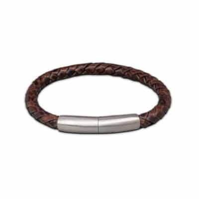 Assierraad Armband Smal – Gevlochten Leder – Donkerbruin