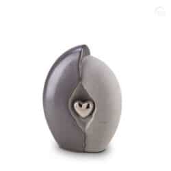 Keramische Urn – Grijs met zilver hart – Middel