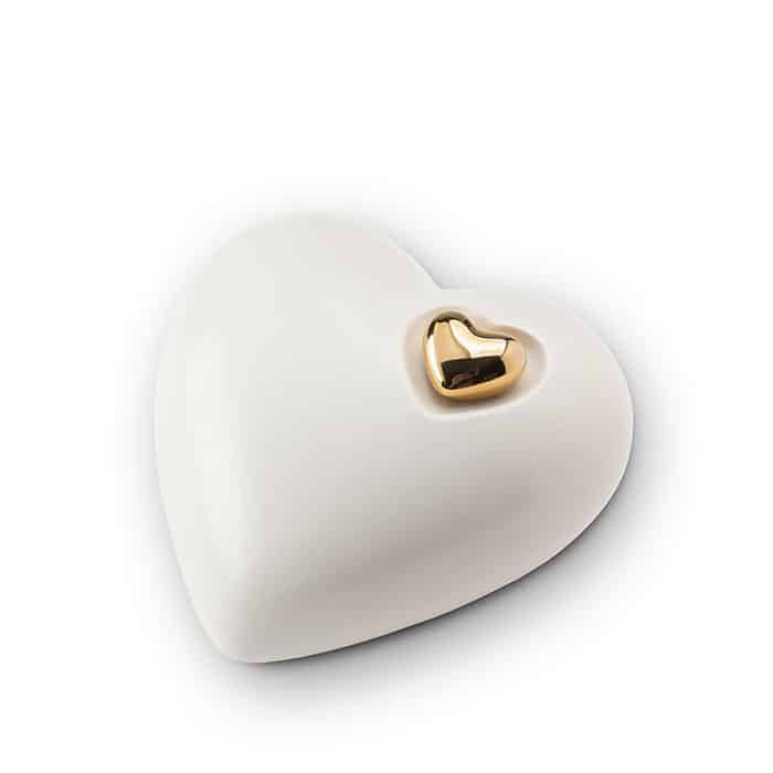 Keramische Urn Hartvorm – Groot – Wit en goud