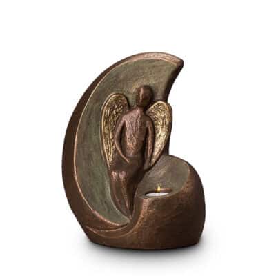 Keramische urn brons Geborgen engel (waxine)